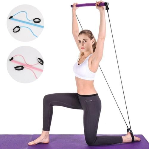 New Pilates Stick Yoga Bar Fitness Sport Kit Gym Workout Stick Pilates Exercise Bar Kit with Resistance Band Body