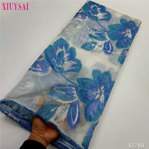 Latest Blue Jacquard Brocade Lace Fabric African Embroidery Lace 2021 Nigerian French Tulle Lace Fabric For Bridal Dress S1859