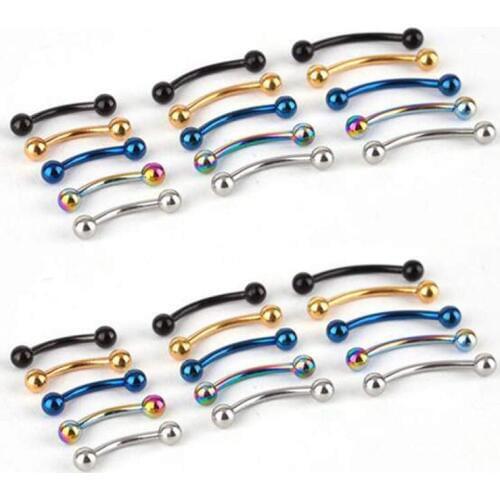 Pinksee 10pcs Stainless Steel Barbell Ball Curved Eyebrow Rings Bar Tragus Ear Piercing Body Jewelry Wholesale