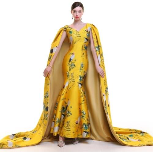 Yellow Crane Satin Embroidery Cheongsam Luxury Trailing Chinese Fashion Dress Elegant Oriental Evening Dresses 12 Style Custom