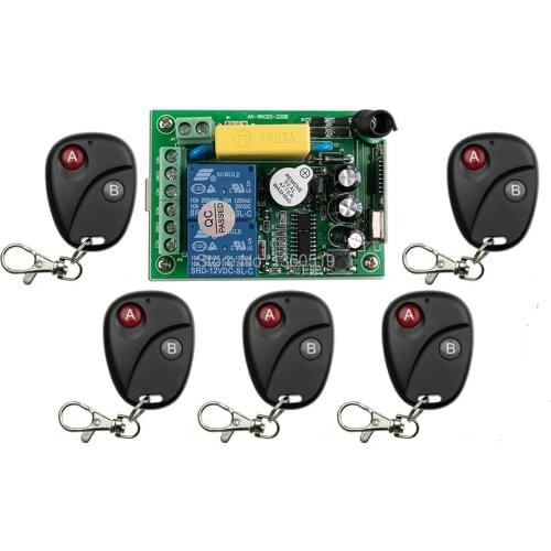 AC220V 2CH 10A RF Wireless Remote Control Switch System teleswitch 5 transmitter & 1 receiver relay Receiver Smart Home Switch