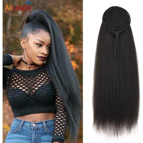 Alileader Puff Drawstring Ponytail 22Inch Long Straight Synthetic Ponytail Extension Fluffy Synthetic Wrap Around Pony Tail