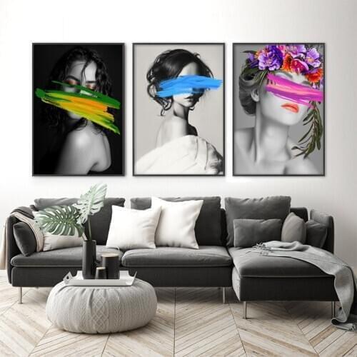 Modern Fashion Girl Graffiti Art Poster Black White Watercolor Canvas Painting Nordic Wall Pictures for Living Room Home Decor