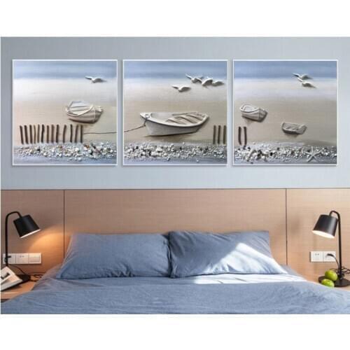 Stereoscopic modern simple art seascape triple decoration paintings spray paintings painted on canvas wall pictures Unframed