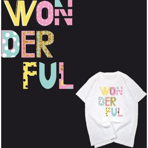 Colorful Wonderful Letter Iron On Patches Stickers Washable Appliques A-level Heat Transfer Printed For T-shirt DIY Accessory