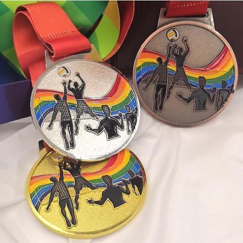 Volleyball Metal Medal Color New Metal Medal Match Medals Badges Souvenirs with good ribbon School sports Metal print for free