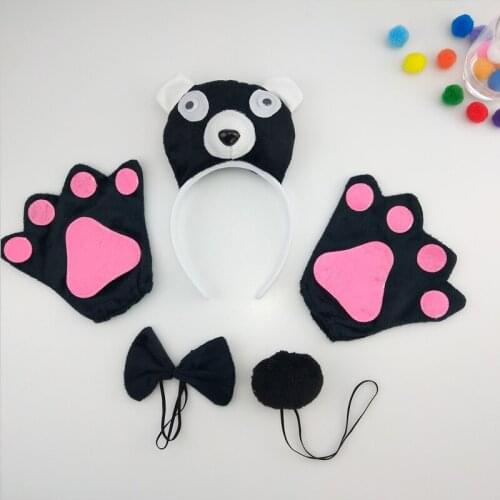 Animal 3D Panda Headband Tail Tie Gloves Cosplay Props Birthday Party Halloween Costume for Kids Adult Gift