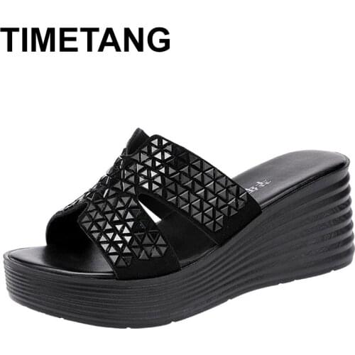 TIMETANG Wedges Heel High Heel Sandals For Women Summer Peep Toe Black Ladies Sandals