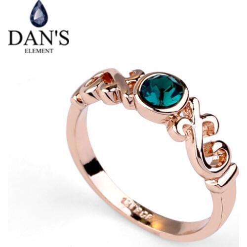 DANS ELEMENT New Sale Rose Gold Color Genuine Austrian Crystal Rings For Women Valentines Gift Anti Allergies Fi-RA11876green
