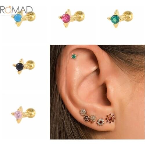 ROMAD 1PCS Small Zircon Crystal Stud Earrings For Women 925 Sterling Silver Earrings Wedding Piercing Jewelry Turquoise Green