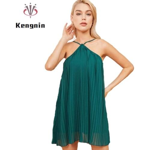 European Style Summer Dress Women 2021 Pleated Sexy Sleeveless Spaghetti Straps Dress Chiffon Off The Shoulder Comisole KE1236