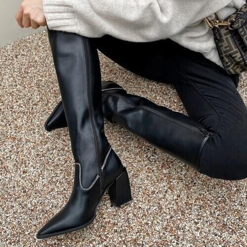 Winter Boots Women Shoes Women Tall Square Head Thick Heel Boots Woman Fashion Long Tube Size 33-42