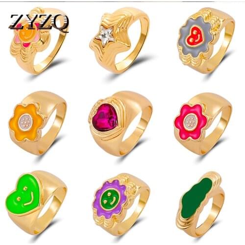 ZYZQ Simple Cloud Love Heart Ring For Women Funny Cute Color Flower Smile Rings Fashion Childrens Day Gift Jewelry Gift