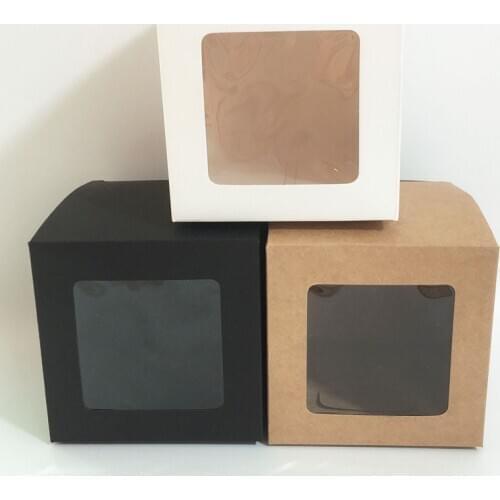 10 Pcs/Lot 10X10X10CM White Black Kraft Window Box Folding Packing Gift Boxes For Party Favor,Cupcake,Birthday,Wedding,Baby