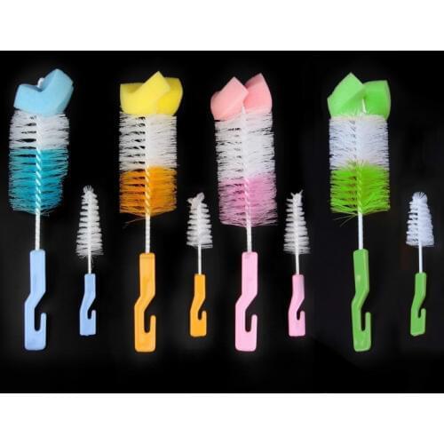 2pcs 360 Degree Rotating Spin Sponge Brush Sponge Bottle Brush Baby Milk Feeding Bottle Nipple Cleaning Scrubber Brushes Tool