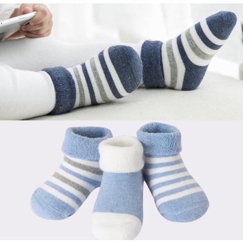 3 Pairs/Lot 0-3 Years Baby Cotton Socks Winter Thicken Warm Boy Newborn Socks Spring Infant Girl Breathable striped Sox