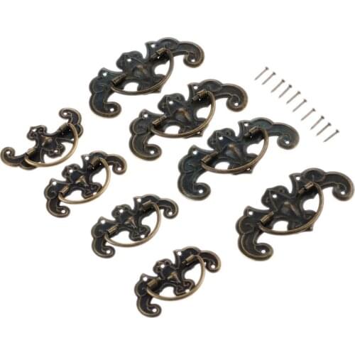 4pcs Antique Pull Handles for Drawer Cabinet Door Wooden Chest Box Bin Iron 44*27mm/63*33mm Wardrobe Pulls Handles