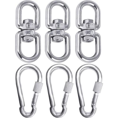 6Pc M8 304 Stainless Steel Swivel Ring Double Ended Swivel Eye Hook M8 Carabiner Hanging Hammock Hanging Rotating Device