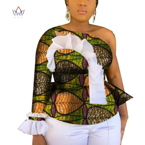 African Shirt for Women Bazin Riche African Clothes Dashiki Ankara Print One Sleeve Shirt Top Women Causal Party Clothing WY7916