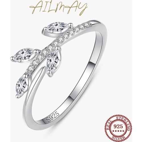 Ailmay 100% 925 Sterling Silver Exquisite foliage Charm Finger Ring Cubic Zirconia Europe CZ Fashion Jewelry For Women Gifts