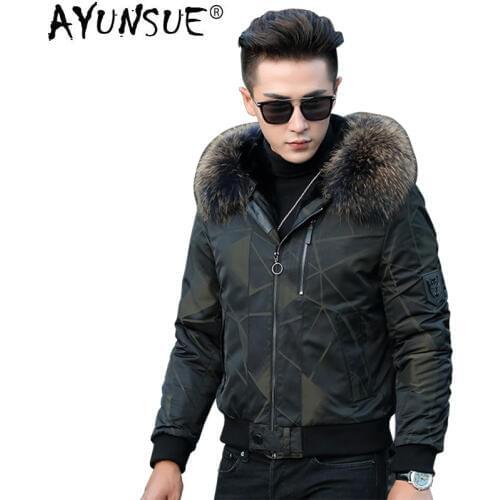 AYUNSUE Real Fur Men Parka Jacket Winter Rex Rabbit Fur Liner Short Parkas Warm Plus Size Abrigo Hombre Invierno LC1809 KJ1631
