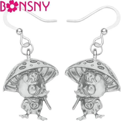 Bonsny Alloy Metal Antique Gold Plated Cute Duck Earrings Big Cartoon Animal Dangle Drop Jewelry For Girls Kids Gift Decoration