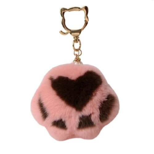 Genuine Rex Rabbit Fur Keychain Bear Paw Cute Animal Pompom Purse Accessory Fluffy Round Furry Fluffy Bag Charm