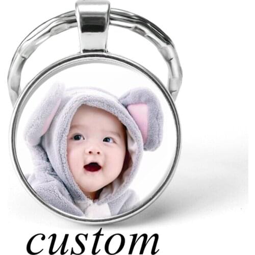 Handmade DIY Personalized Keychain Custom Baby Lover Pet Photo Word Txt Logo Keyring Pendant Glass Dome Jewelry Birthday Gifts