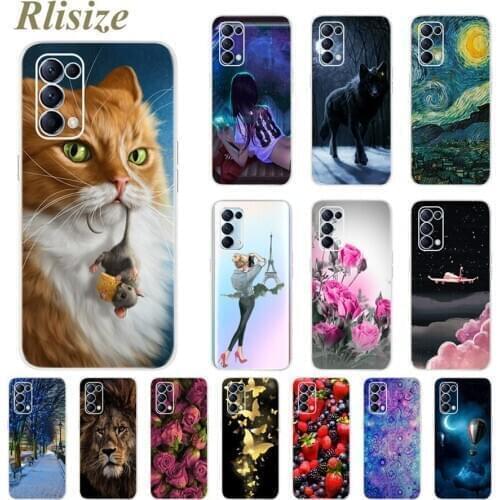 For OPPO Reno5 5G Case Soft Slim Fundas Cute Caroton Cat Back Cover For Reno 5 5G Phone Cases Shockproof Bumper Reno5 5G Housing