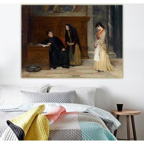 Citon Eugene de Blaas《In The Sacristy》Canvas Oil Painting Artwork Poster Picture Wall Hanging Decor Home Living Room Decoration