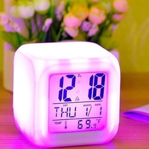 Children Baby Room LED Clock Night Light Projector Lamp Bedroom Music Alarm Clock Color Change Multi-function Glowing Clock Gift