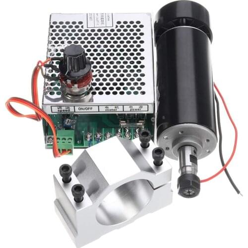 CNC Spindle Motor 0.5kw Air Cooled Spindel ER11 Chuck 500W + 52mm Clamp + Power Supply Speed Governor For PCB Engraving Machine