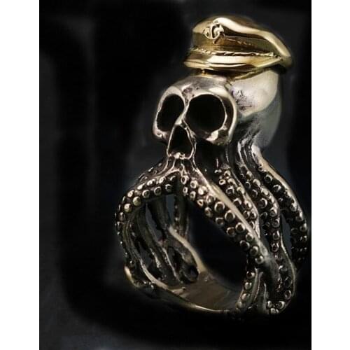 FDLK Fashion Mens Gothic Octopus Tentacle Skull Captain Rings Navy Military Fashion Punk Biker Jewelry Wholesale