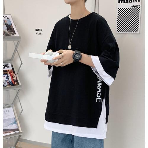 Color matching fake two short-sleeved T-shirts mens loose clothes summer 2021 new half-sleeved T-shirts