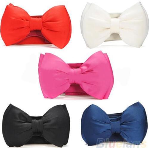 Fashion Elegant Wide Stretch Buckle Bowknot Waistband Waist Elastic Bow Belt