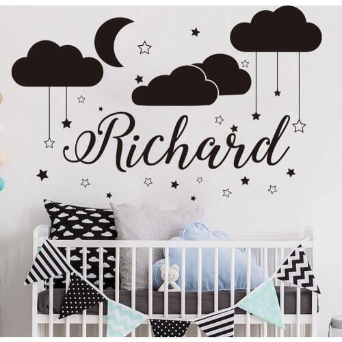 Personalized Name Stars Moon Clouds Wall Decal Nursery Children Room Custom Name Star Moon Clouds Sky Space Wall Sticker Decor