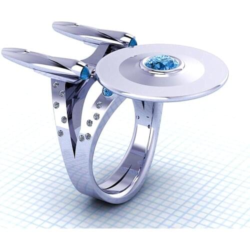 New Starship Enterprising Ring Film And Television Movie Dtar Ring Silver Color Micro-inlaid zirconTechnology UFO Rings Jewelry