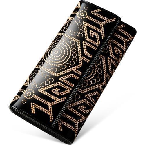 New Ladies Women Fashion Patent Leather Embroidery Black Design Clutch Bag Card Holder Purses Hasp Wallet Standard Wallets