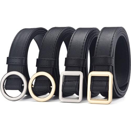 New Belts Round And Square Metal Buckle Retro Pu Girl Vintage Black Fashion Designer Waistband Without Holes For Human