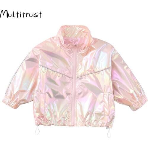 1-7Y Fashion Autumn Kids Girls Boys Jacket Outfits Laser Print Long Sleeve Zipper Coat 3 Colors
