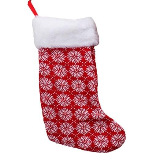 Christmas Stocking Gift Bag Party Decoration Woolen Socks Knitting Cute Durable Red Christmas Tree Decorations Knitted Fabrics
