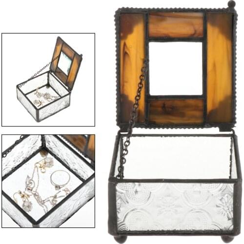 Retro Clear Glass Storage Box Keepsake Jewelry Trinket Boxes Home