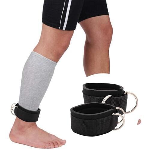 1Pair Men Women Sport Adjustable Padded Ankle Straps Buckle with 2 D-rings Gym Leg Ankle Cuffs Power Weight Lifting Fitness Rope