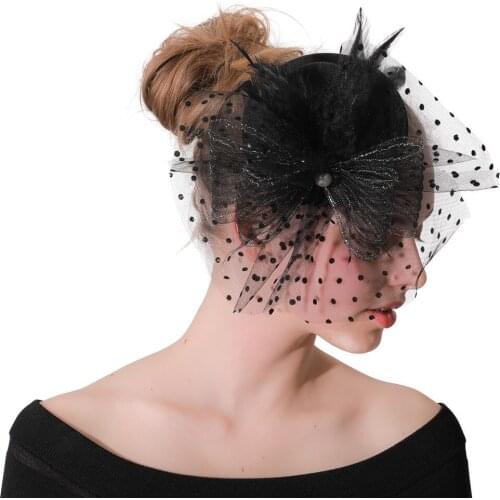 Women Ladies Party Dinner Chapeau Cap Hair Pin Mesh Wedding Fascinator Hat Cice Cocktail Derby Headpiece With Fancy Feathers