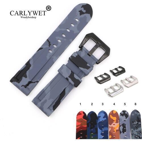 CARLYWET 22 24mm Wholesale Camo Grey Black Waterproof Silicone Rubber Replacement Watch Band Loops Strap For Panerai Luminor
