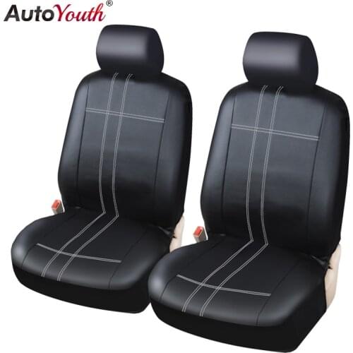 AUTOYOUTH Classic PU Leather Pair Waterproof Set Car Seat Covers for Front Seat Cover Black With White Line For ford focus 2
