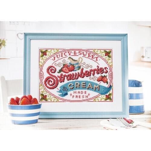 High Quality Embroidery Strawberries and Cream Cross Stitch Kits for Adults with 100% Cotton Floss &Free Shipping for Wall Decor