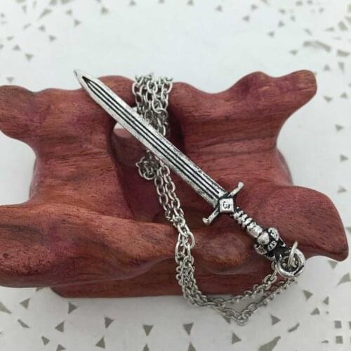 Jewelry on the neck Medieval Gothic Long Sword Flat Wear Pendant Creative Weapon Sword Pendant and Chain