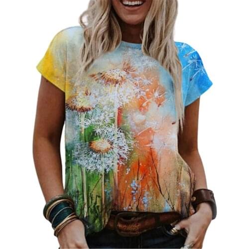 Short Sleeve T-shirts For Girls Women Plant Flowers Print T Shirt Summer Oversize Ladies Loose Casual Short Sleeve Top Plus Size