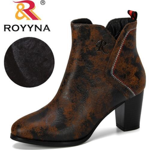 ROYYNA 2019 New Designer Popular Style Round Toe Ankle Boots Women PU Leather Women Winter Plush Shoes Zippers Ladies Footwear